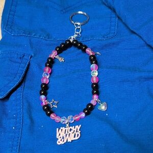 Pink and Black Beaded Keychain